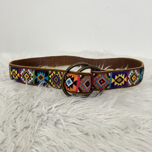 Arloom Handwoven Leather Rancho Ring Belt Maya Guatemala Colorful Boho 40” Long - Picture 2 of 7